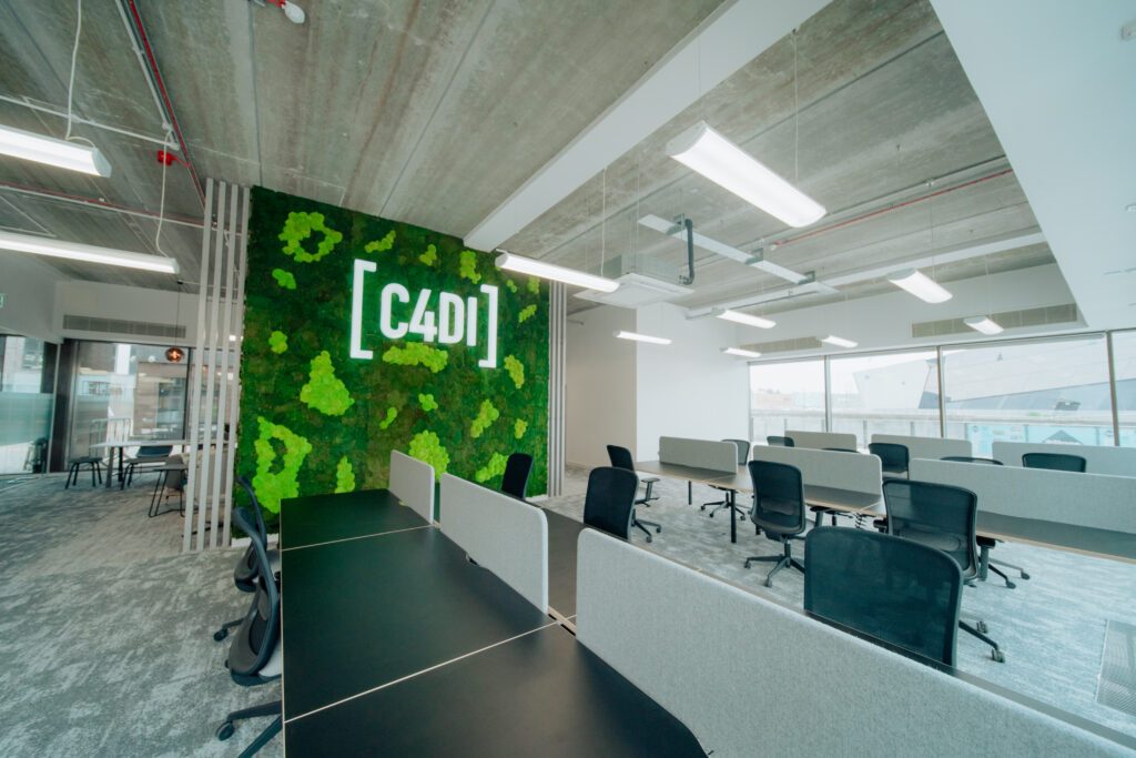 C4DI new co-working space office fit out and Biophilic wall design